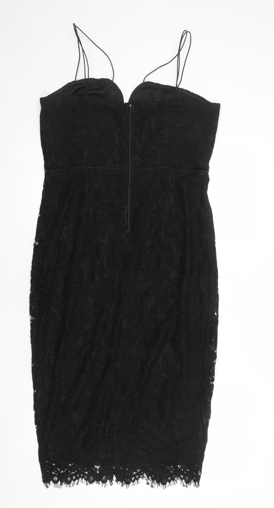 Girls On Film Womens Black Geometric Nylon Slip Dress Size 14 Sweetheart Zip