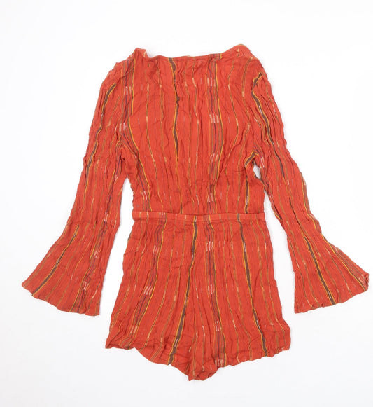 Urban Outfitters Womens Orange Striped Viscose Playsuit One-Piece Size XS Snap