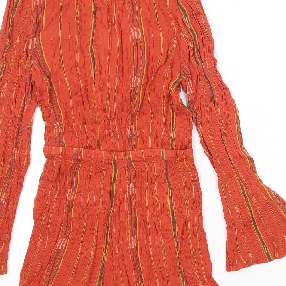 Urban Outfitters Womens Orange Striped Viscose Playsuit One-Piece Size XS Snap