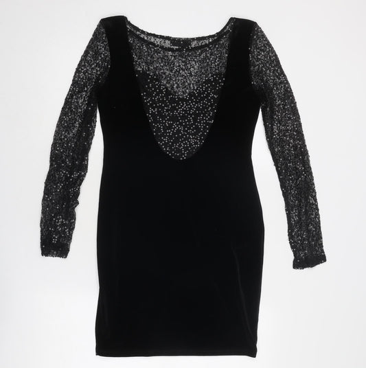 Warehouse Womens Black Polyester Bodycon Size 12 Round Neck Pullover