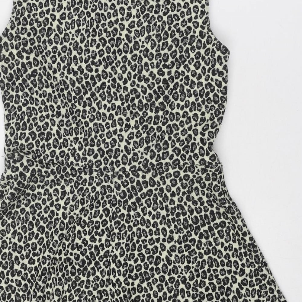 Oasis Womens Beige Animal Print Acrylic Fit & Flare Size M Round Neck Pullover - Leopard Pattern