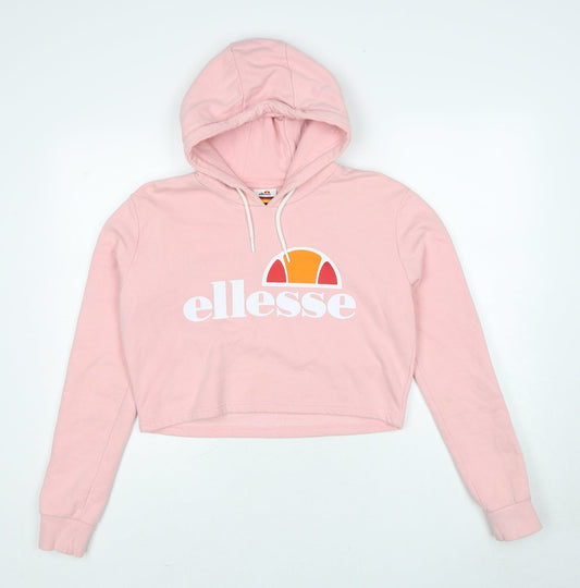 Additional front view of Ellesse women’s pink cotton pullover hoodie, size UK 12, pullover
