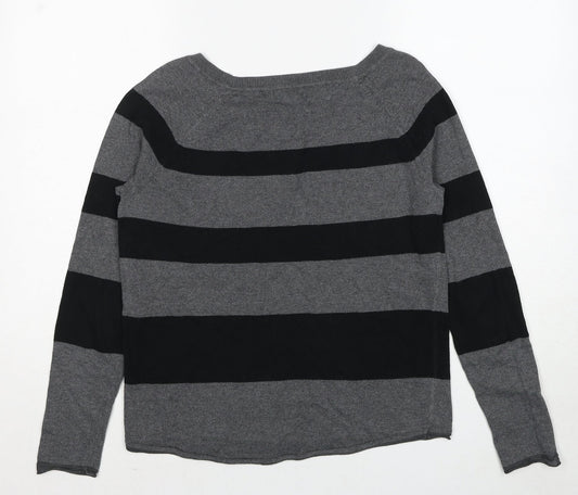 Gap Womens Grey Round Neck Striped Polyester Pullover Jumper Size S