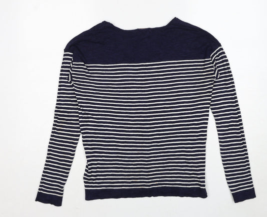 Gap Womens Blue V-Neck Striped Cotton Pullover Jumper Size XS