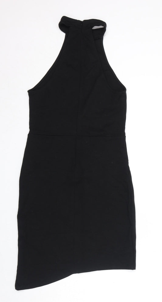 FOREVER 21 Womens Black Rayon Bodycon Size L Halter Zip