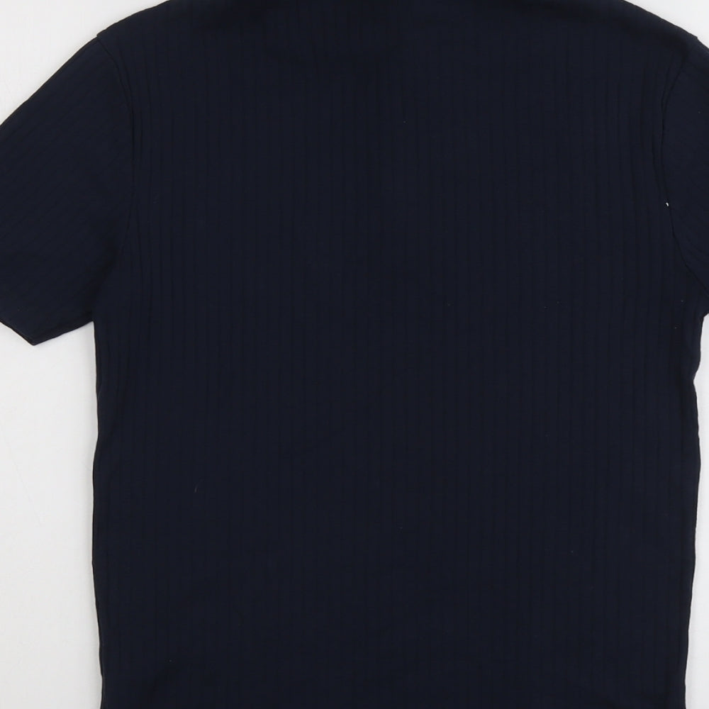 River Island Mens Blue Cotton Polo Size XS Collared Button