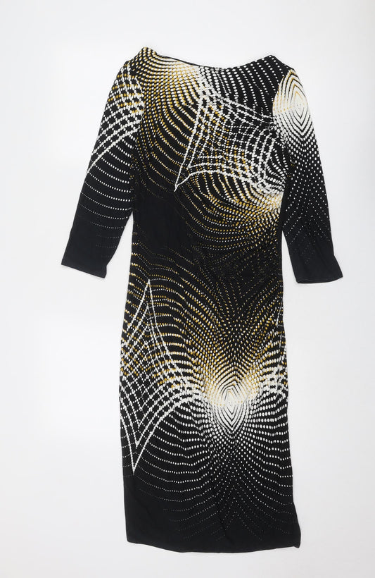 Additional front view of Principles women’s black geometric viscose a-line, size UK 12, boat neck pullover
