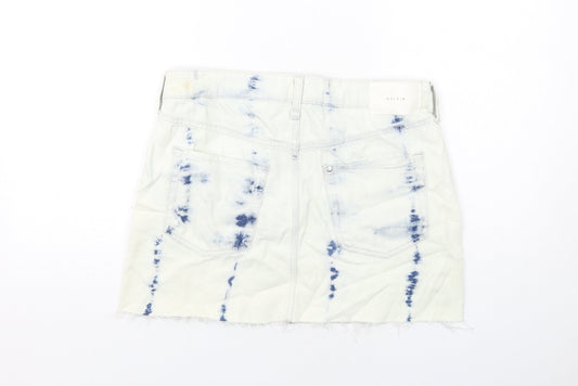 H&M Womens White Geometric Cotton A-Line Skirt Size S Zip - Tie Dye Pattern