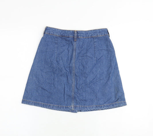 H&M Womens Blue Cotton A-Line Skirt Size 6 Button