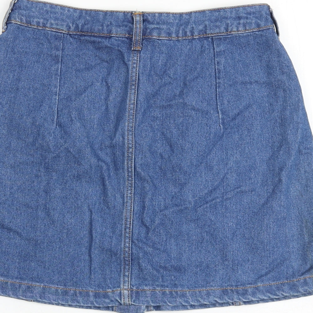 H&M Womens Blue Cotton A-Line Skirt Size 6 Button