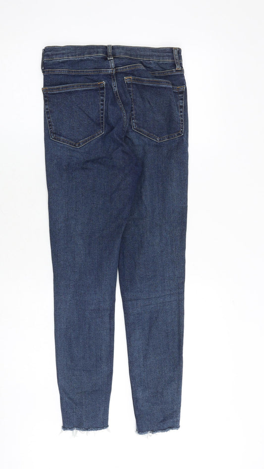 Topshop Womens Blue Cotton Skinny Jeans Size 28 in Regular Zip - Frayed Hem