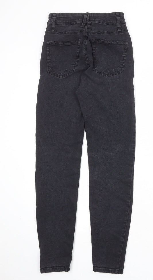 Bershka Womens Black Cotton Skinny Jeans Size 4 Regular Zip