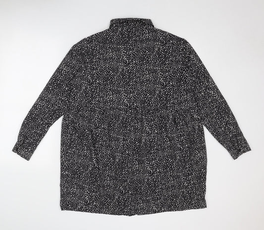 Missguided Womens Black Geometric Polyester Shirt Dress Size 8 Collared Button