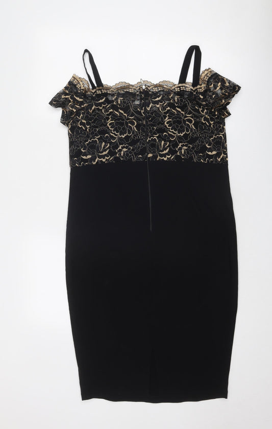 Paper Dolls Womens Black Colourblock Viscose Shift Size 10 Square Neck Zip