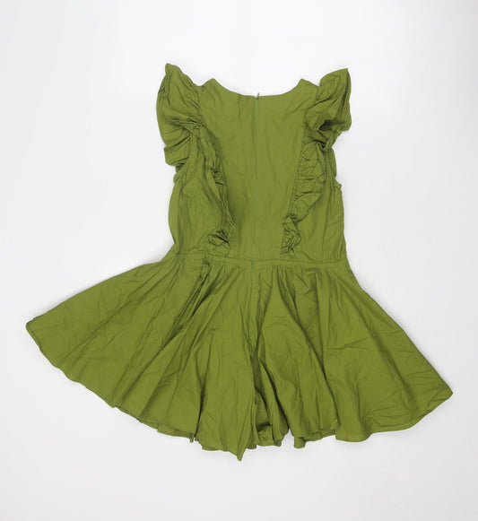 PRETTYLITTLETHING Womens Green Cotton Playsuit One-Piece Size 4 Zip