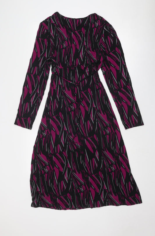 Roman Womens Purple Geometric Viscose A-Line Size S V-Neck Pullover