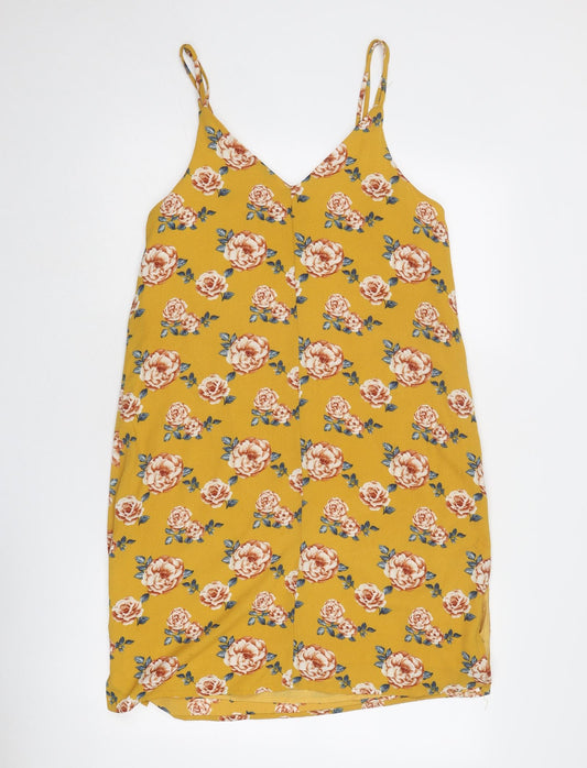 Dotti Womens Yellow Floral Polyester Tank Dress Size 10 V-Neck Pullover