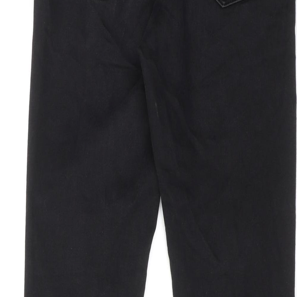 Brand and care label for ASOS women’s black cotton skinny jeans, size UK 26, 32-inch leg regular zip