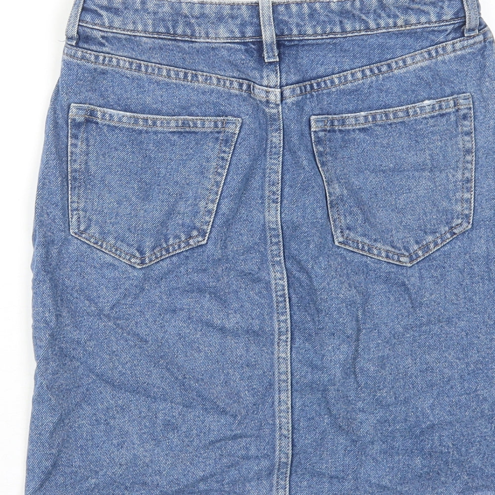 H&M Womens Blue Cotton A-Line Skirt Size 6 Zip