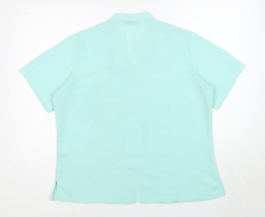 EWM Womens Blue Geometric Polyester Basic Button-Up Size 18 V-Neck