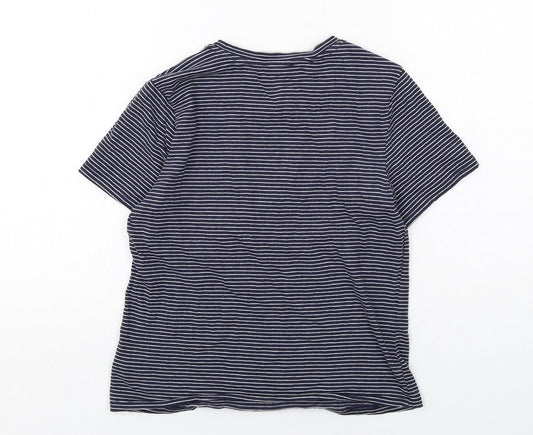 FOREVER 21 Womens Blue Striped Cotton Basic T-Shirt Size M Round Neck - Chillin