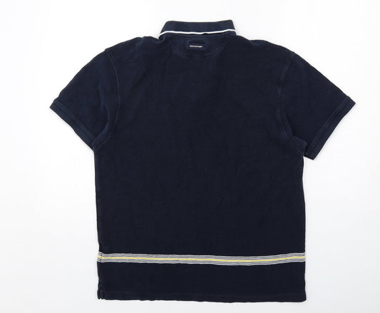 Rockport Mens Blue Cotton Polo Size L Collared Button