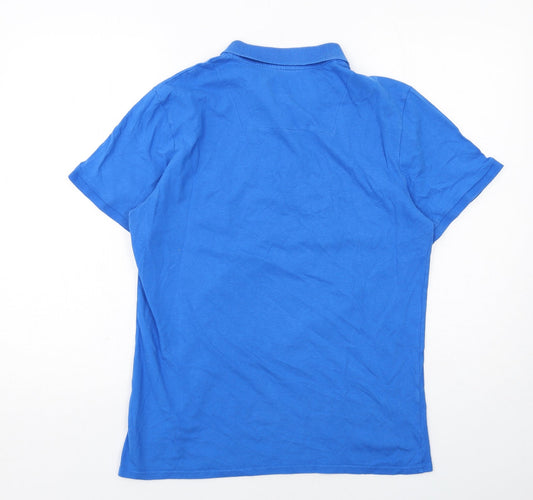 Threadbare Mens Blue Colourblock Cotton Polo Size M Collared Button