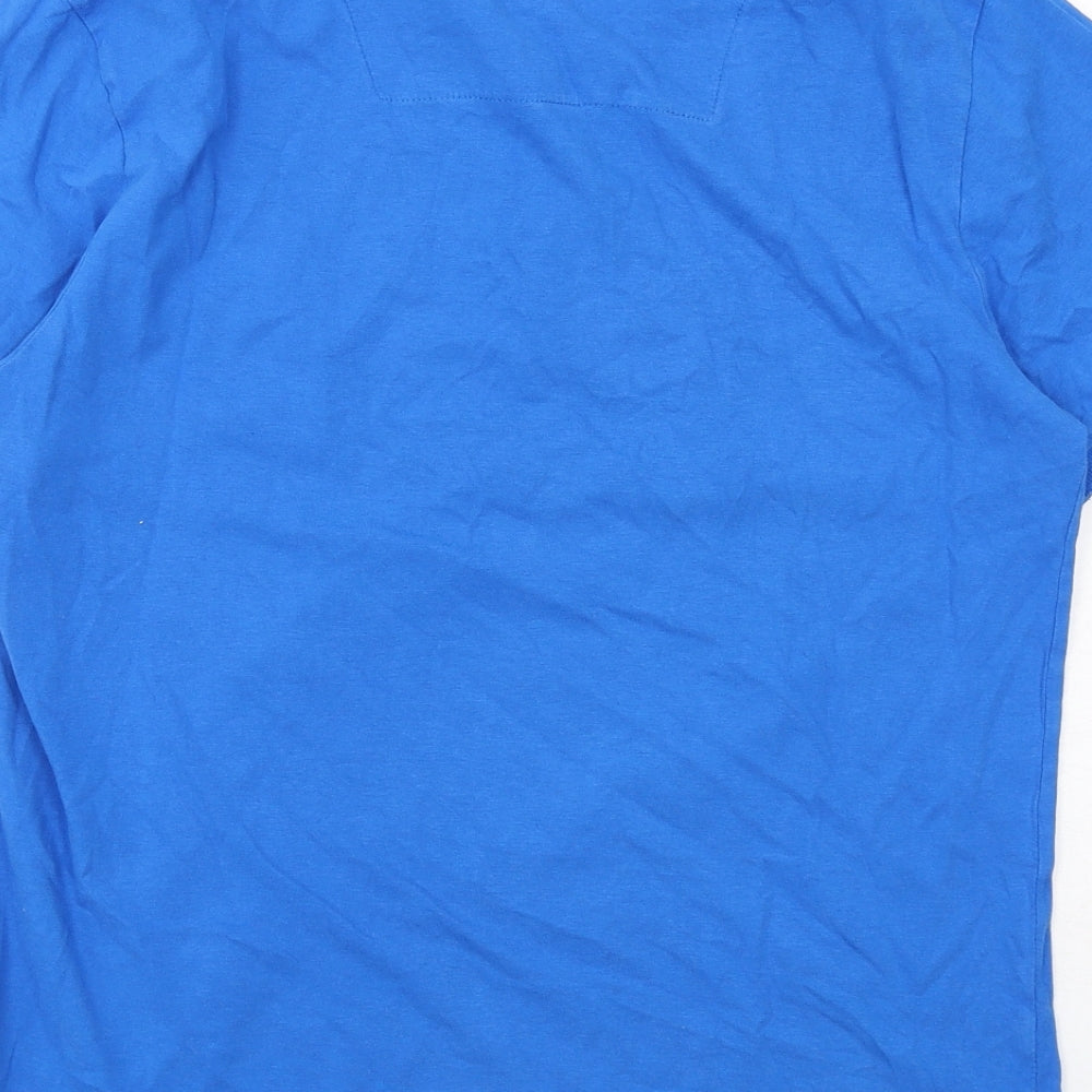 Threadbare Mens Blue Colourblock Cotton Polo Size M Collared Button