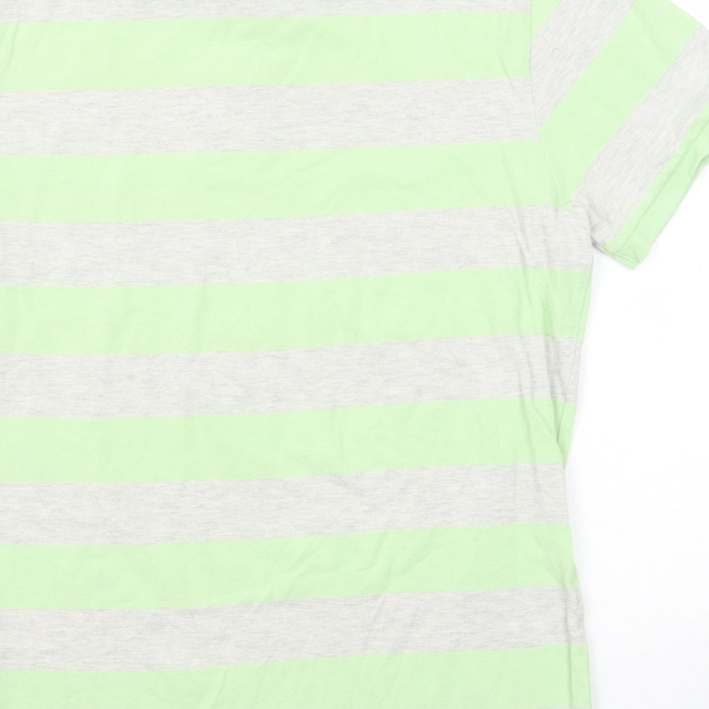 Gap Mens Green Striped Cotton Polo Size L Collared Button