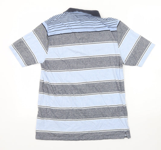 EWM Mens Blue Striped Cotton Polo Size M Collared Button