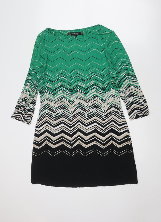 Additional front view of Principles women’s green geometric viscose a-line, size UK 12, boat neck pullover