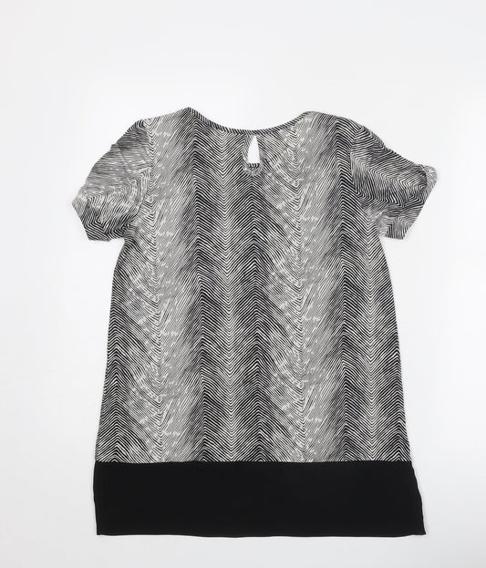 CMD Womens Black Geometric Polyester Basic Blouse Size 10 Round Neck