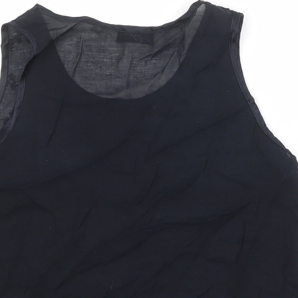 Zygo Womens Black Geometric Viscose Basic Tank Size M Round Neck