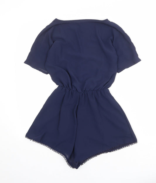 Divided by H&M Womens Blue Polyester Playsuit One-Piece Size 6 Pullover - Crochet Trim