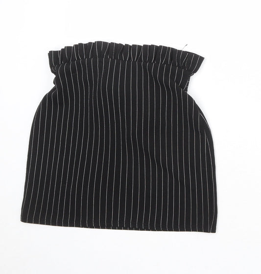 PRETTYLITTLETHING Womens Black Striped Polyester A-Line Skirt Size 12