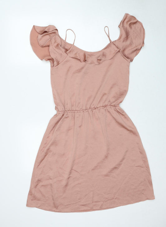 NEXT Womens Beige Polyester A-Line Size 10 V-Neck Pullover - Cold Shoulder