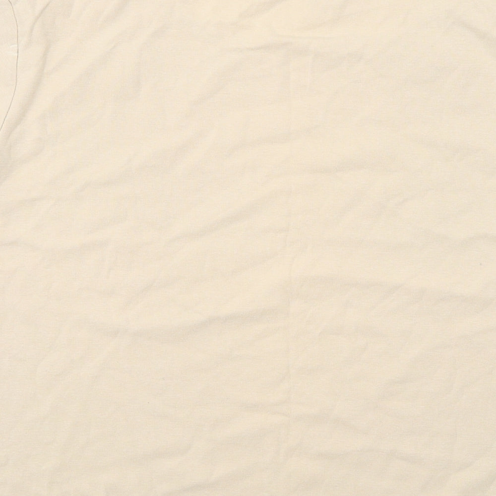 Bonmarché Womens Beige Cotton Basic T-Shirt Size XL Round Neck - Flower Detail