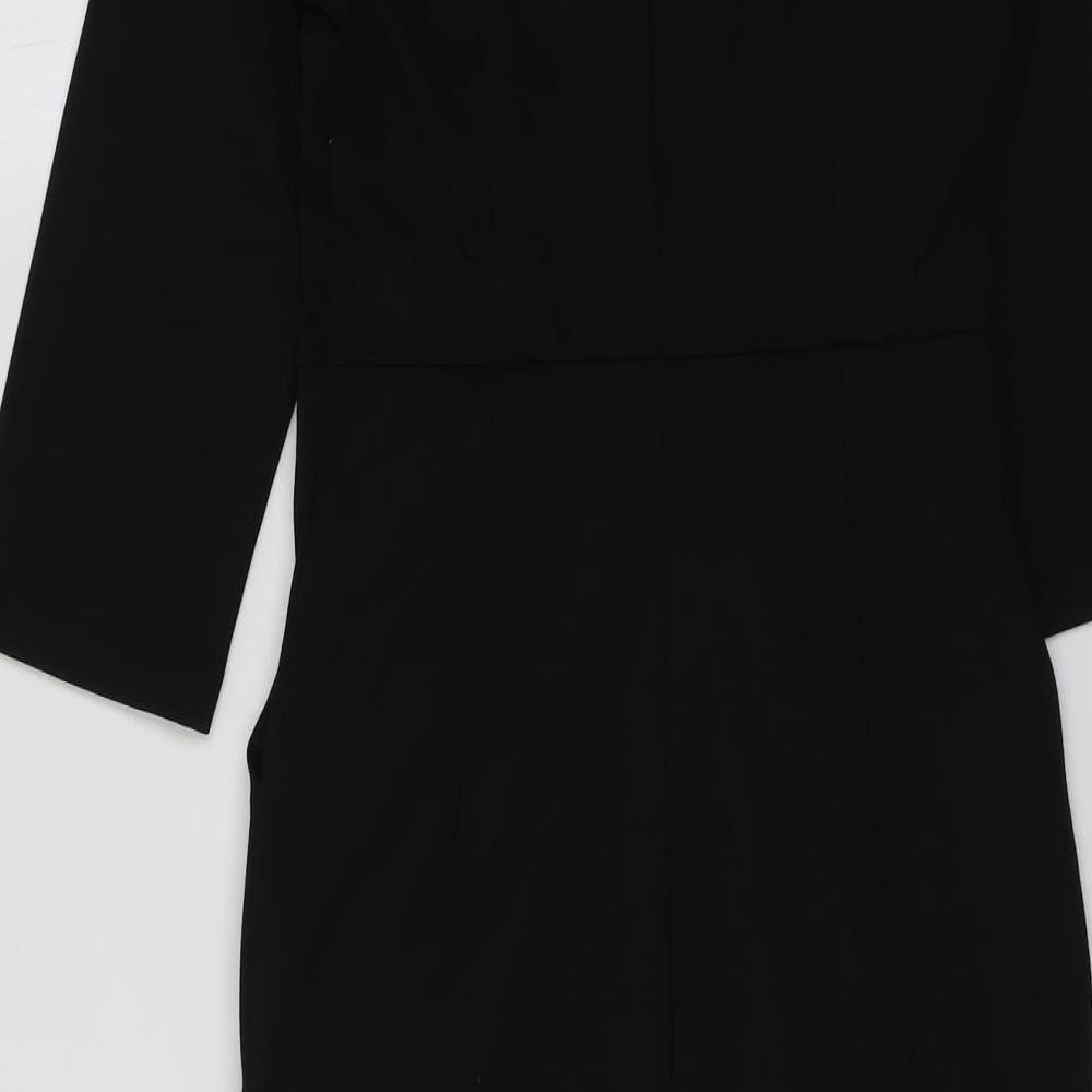 ICHI Womens Black Polyester A-Line Size S Round Neck Zip