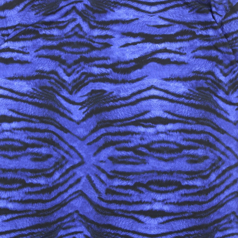 I SAW IT FIRST Womens Blue Animal Print Polyester T-Shirt Dress Size 6 Round Neck Pullover - Tiger Pattern