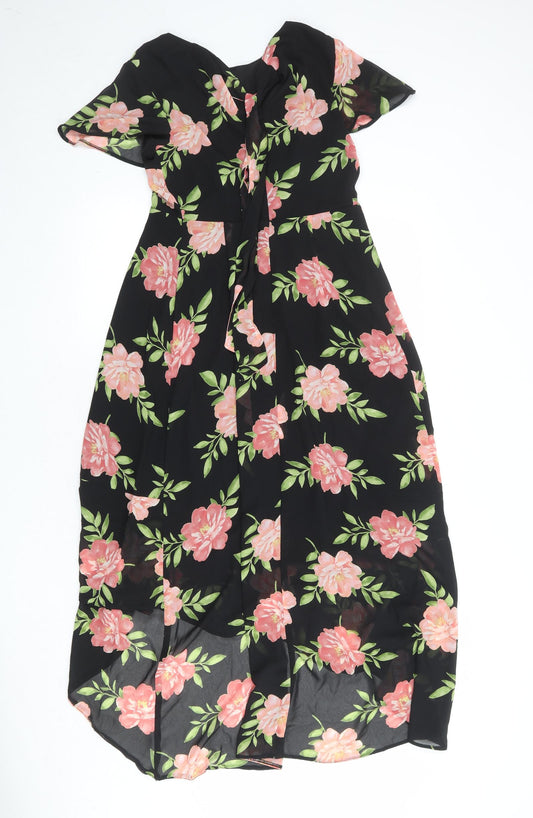 Dorothy Perkins Womens Black Floral Polyester Maxi Size 6 Round Neck Zip