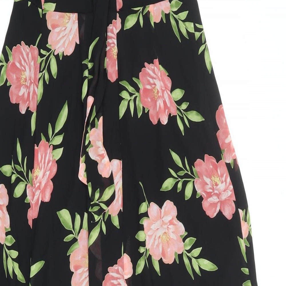 Dorothy Perkins Womens Black Floral Polyester Maxi Size 6 Round Neck Zip