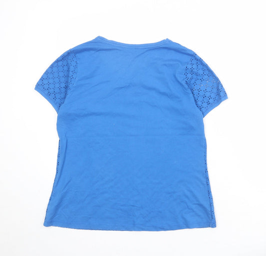 Dickins & Jones Womens Blue Geometric 100% Cotton Basic T-Shirt Size L Round Neck