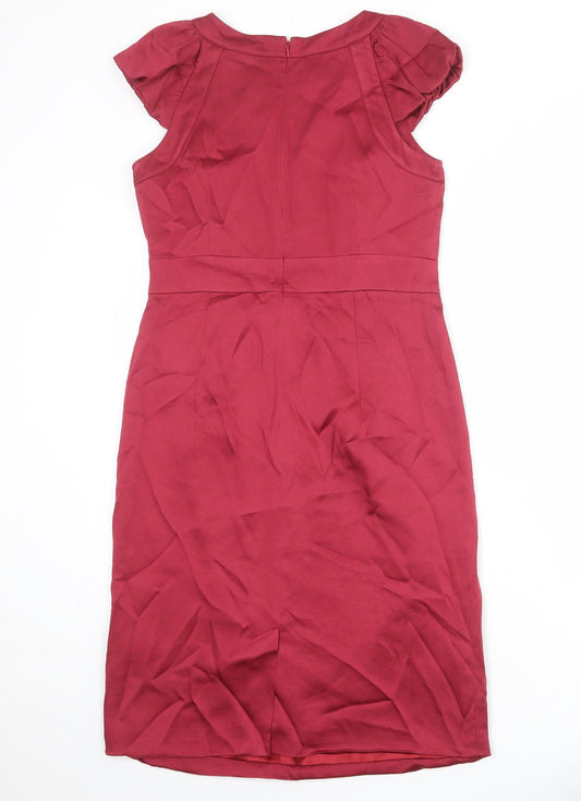 Monsoon Womens Red Acetate Shift Size 12 Round Neck Zip