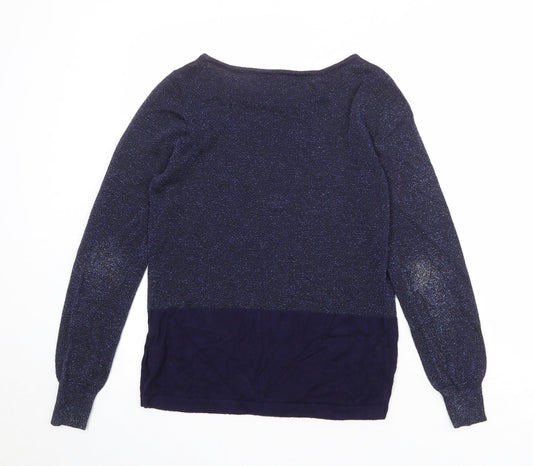 Marks and Spencer Womens Blue Boat Neck Viscose Pullover Jumper Size 10