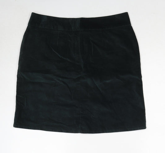 Marks and Spencer Womens Green Cotton A-Line Skirt Size 14 Zip