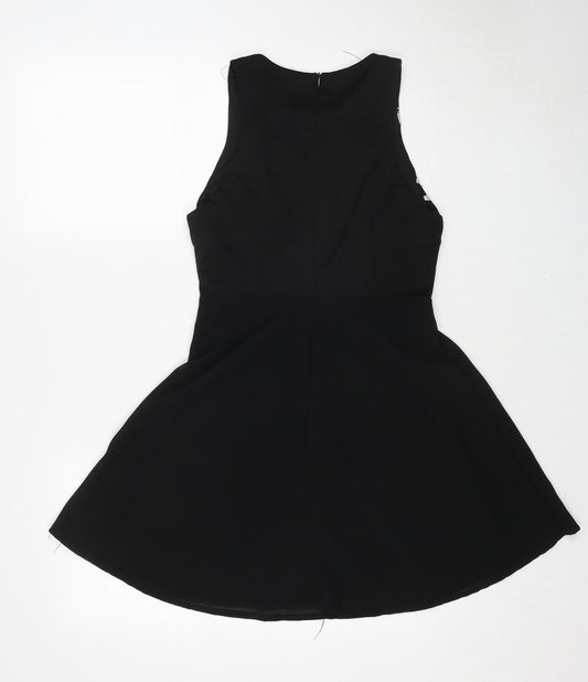 Missguided Womens Black Geometric Polyester Fit & Flare Size 8 Round Neck Zip