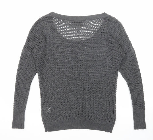 Crafted Womens Grey Scoop Neck Acrylic Pullover Jumper Size 8