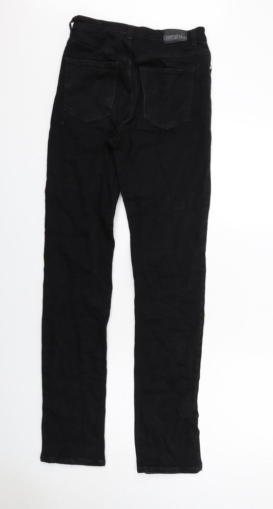 Bershka Womens Black Cotton Straight Jeans Size 10 Regular Zip