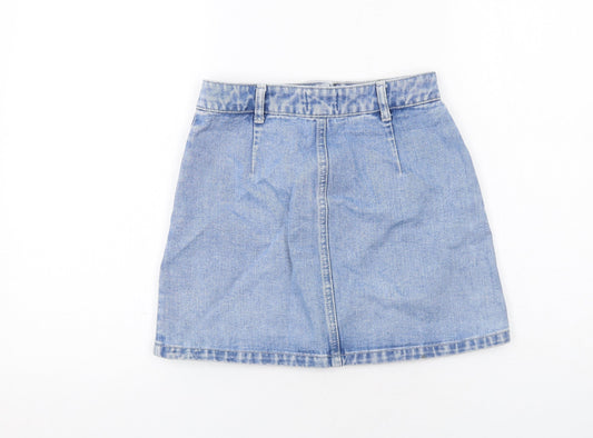 Miss Selfridge Womens Blue Cotton A-Line Skirt Size 6 Button
