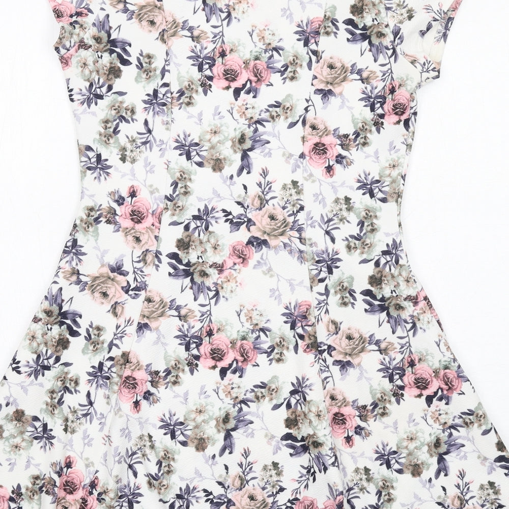 Cameo Rose Womens White Floral Polyester Fit & Flare Size 12 Round Neck Pullover